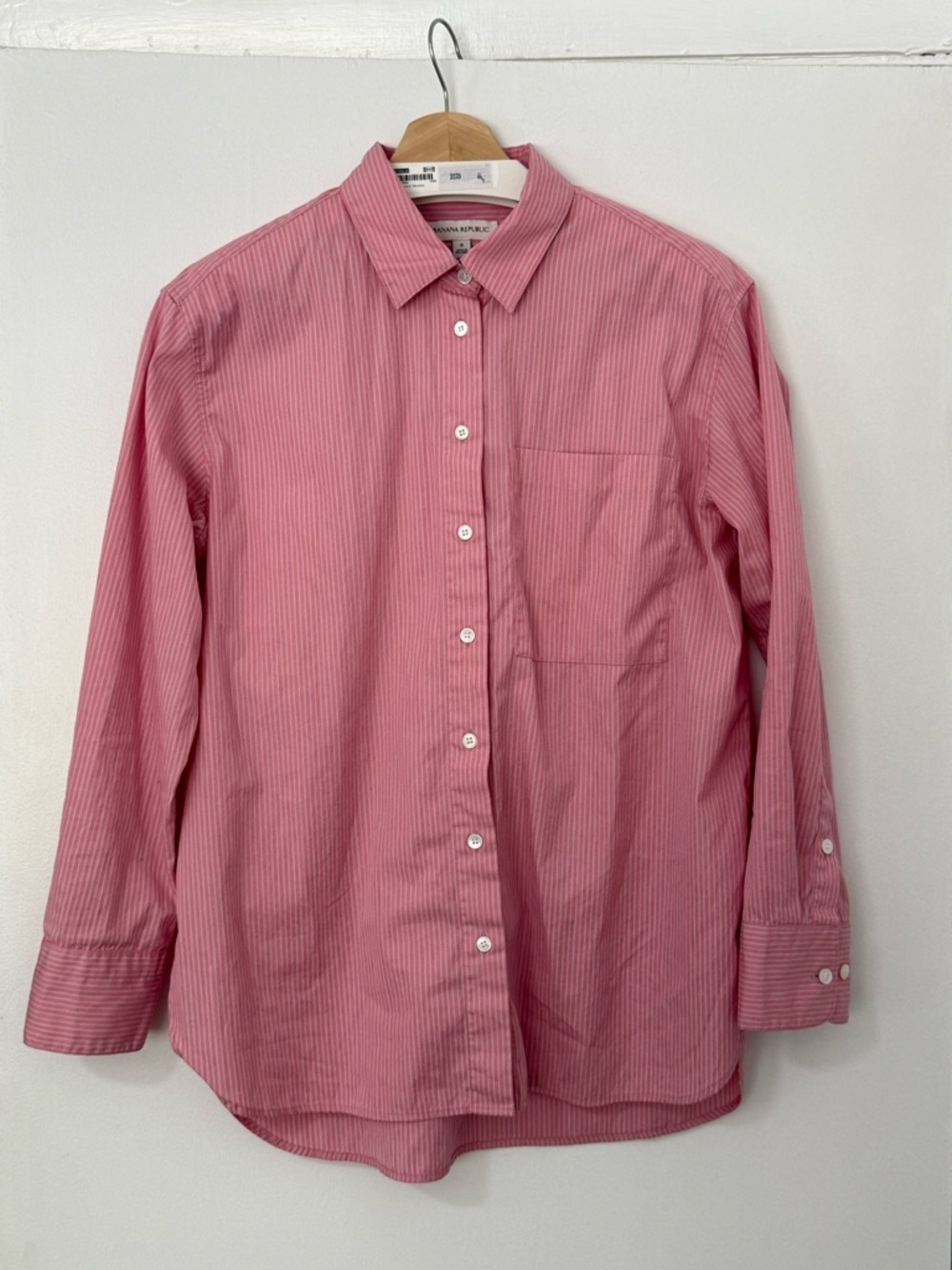 Banana Republic Pink and White Pinstripe Button-Up Shirt
